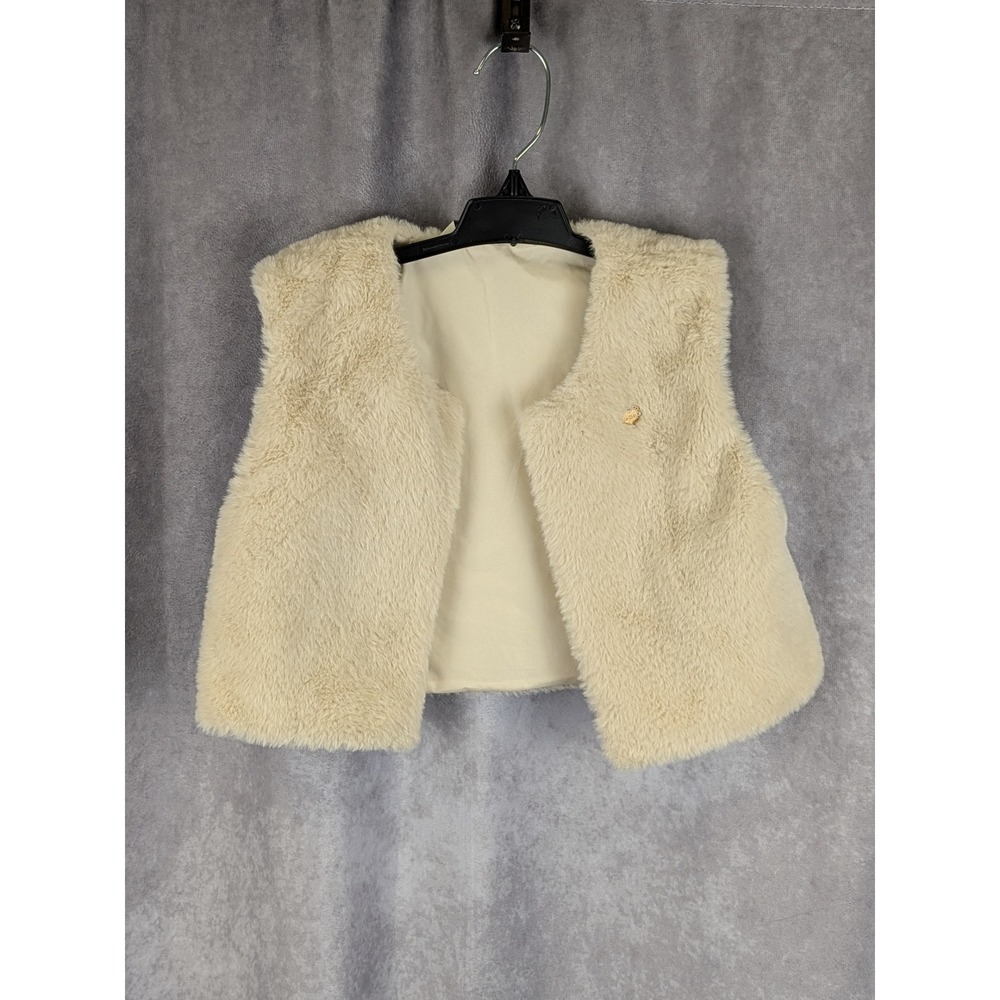 Le Chic Girls Faux Fur Vest Cream Ivory Size 7 Kids Open Front Layering C329
